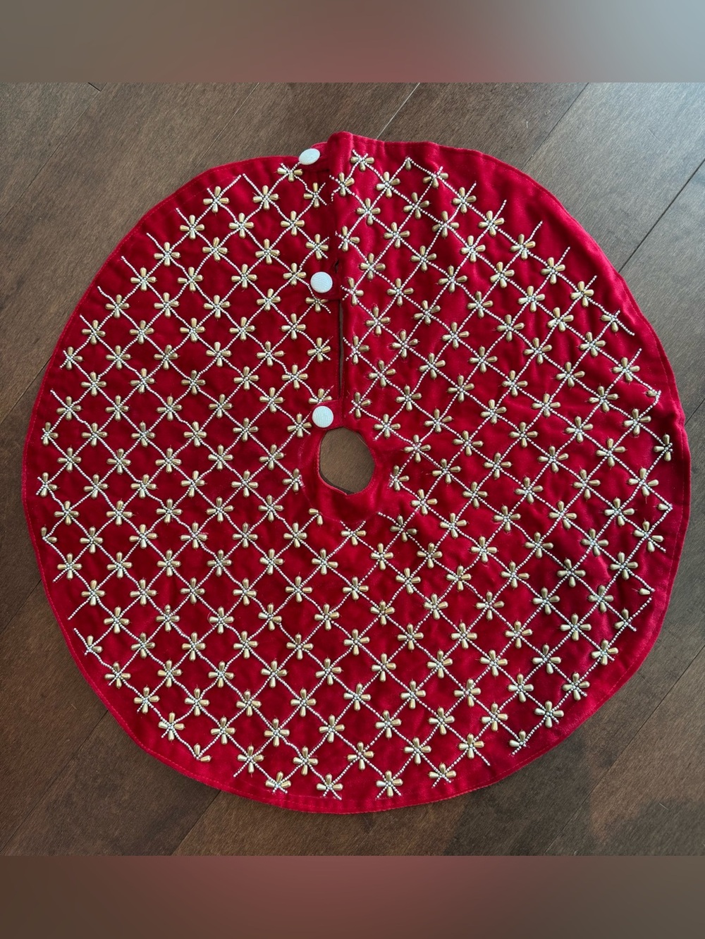 Tahari Red Beaded Mini Christmas Tree Skirt